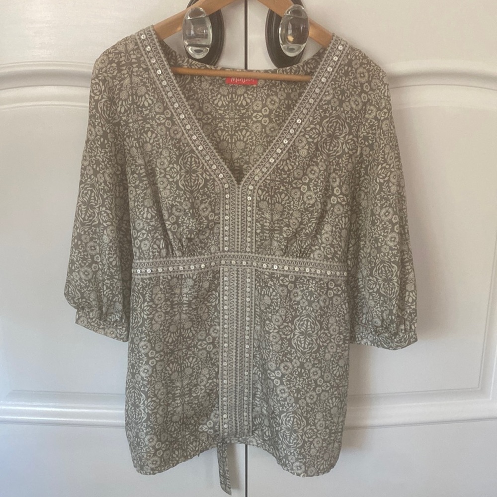 Olive Green Monsoon 100% Silk Top